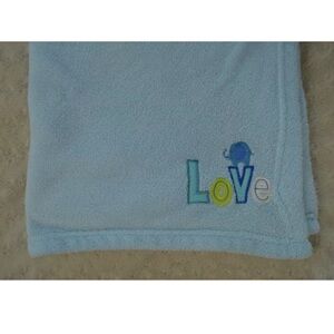Estex Love Elephant Baby Blanket Blue Green White Plush Soft Security Lovey